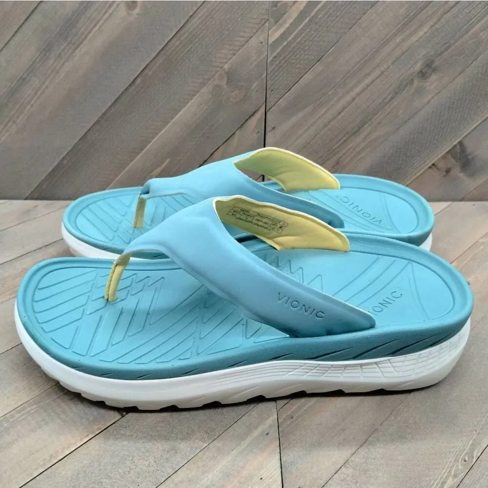 Vionic Rejuvenate Recovery Sandals Mens Size 10.5 Green White Comfort‎ Cushioned